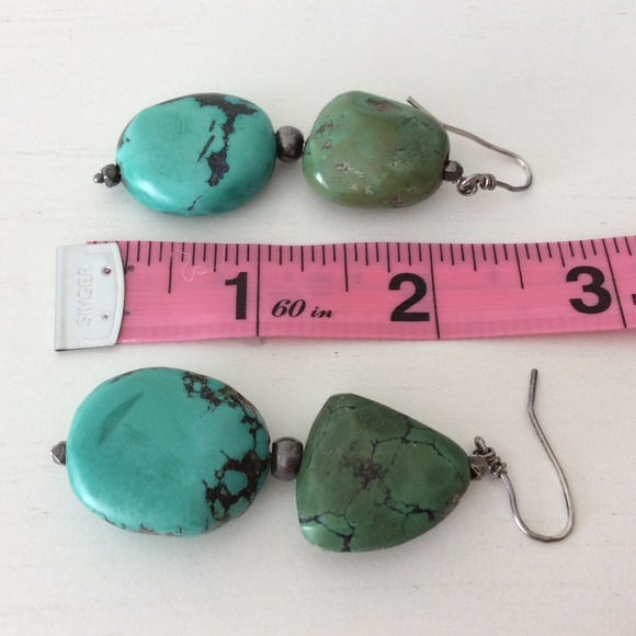 Green and blue turquoise drop earrings - Picture 2 of 3